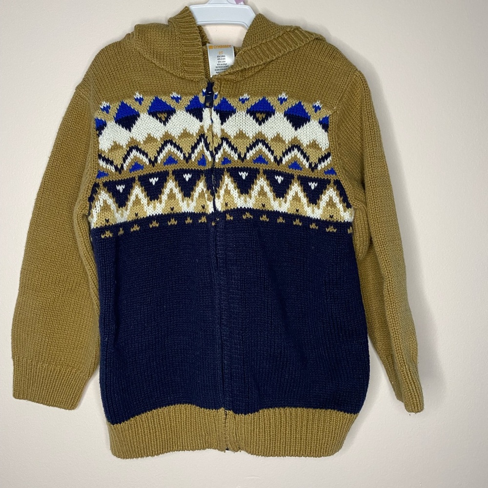 Gymboree Boys Toddler Zip Cardigan with Hood in Brown and Blue Size 2T